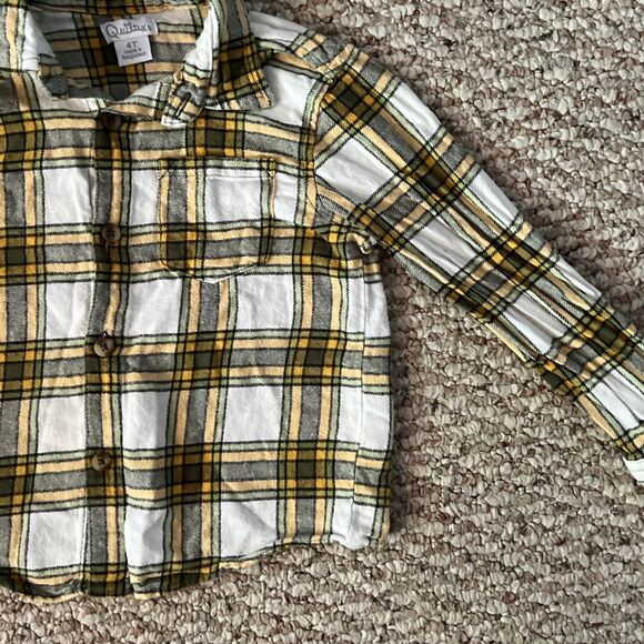 Quiltex Aize 4T off white and green plaid long sleeve toddler shirt - Picture 3 of 4